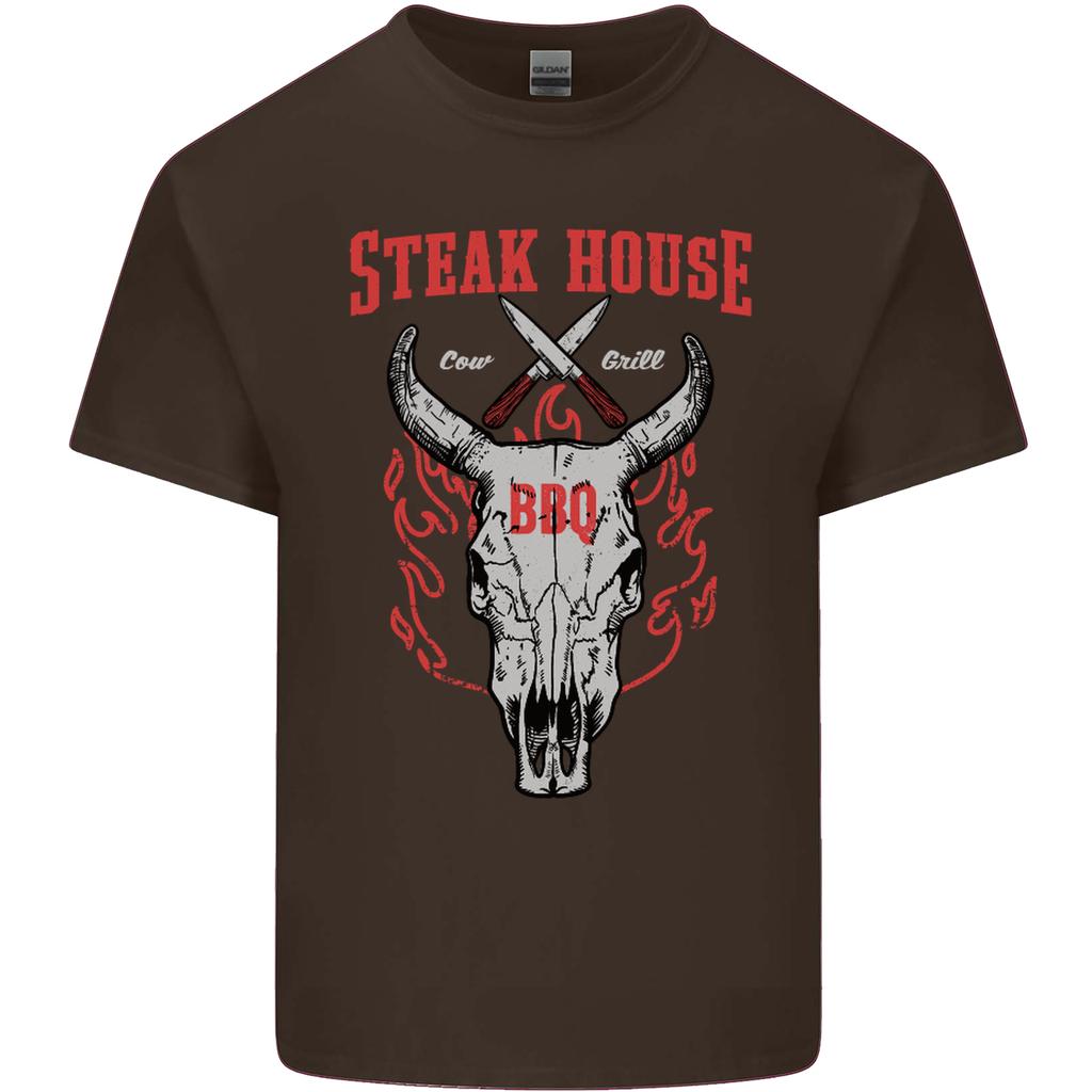 Steak House Bbq Cow Skull Grill Beef Food Unisexs Light Cotton Tshirt