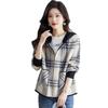 Spring and Autumn Hooded Jacket Women's Spring New Loose Pockets Short Sweater Plaid Cardigan Top