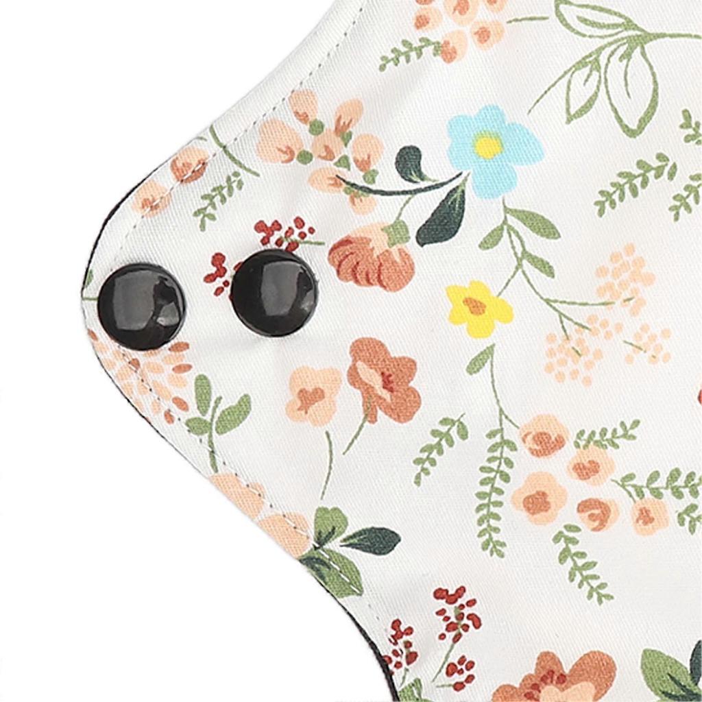 Lot of 5 Washable and Breathable Floral Pattern Sanitary Pads, Made of Super Absorbent and Reusable Cotton, M Panty Liners