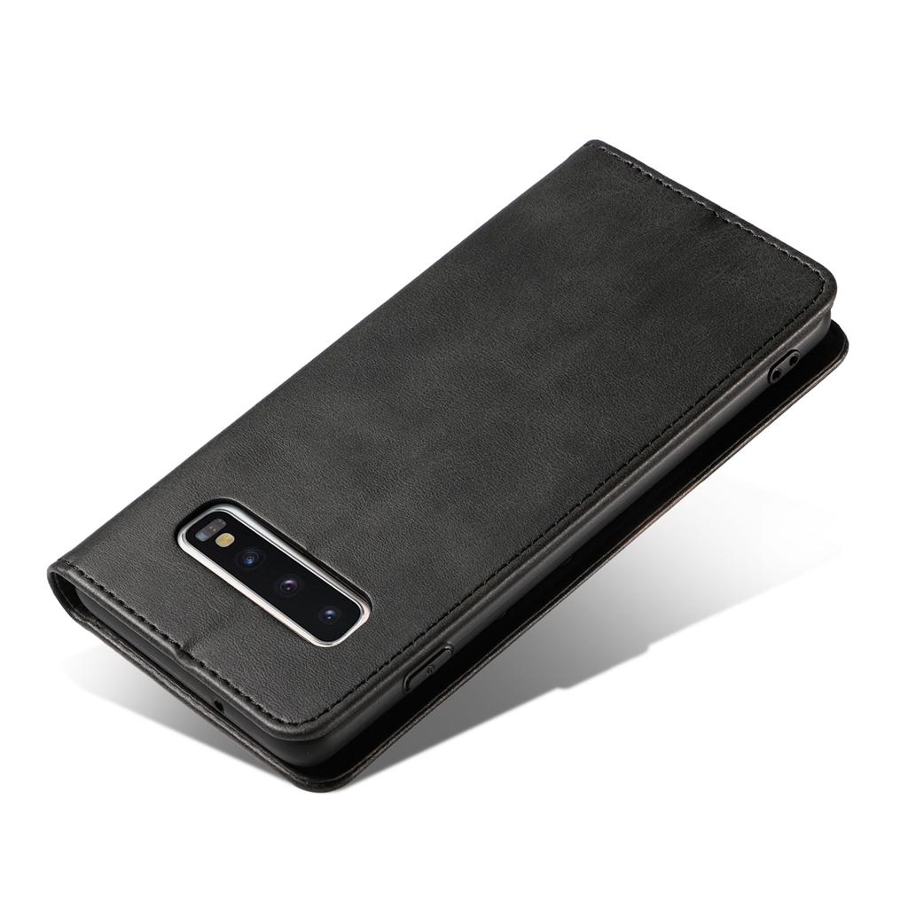For Samsung Galaxy S10 Calf Texture Wallet Phone Cover Auto-absorbed Magnetic Leather Stand Phone Case