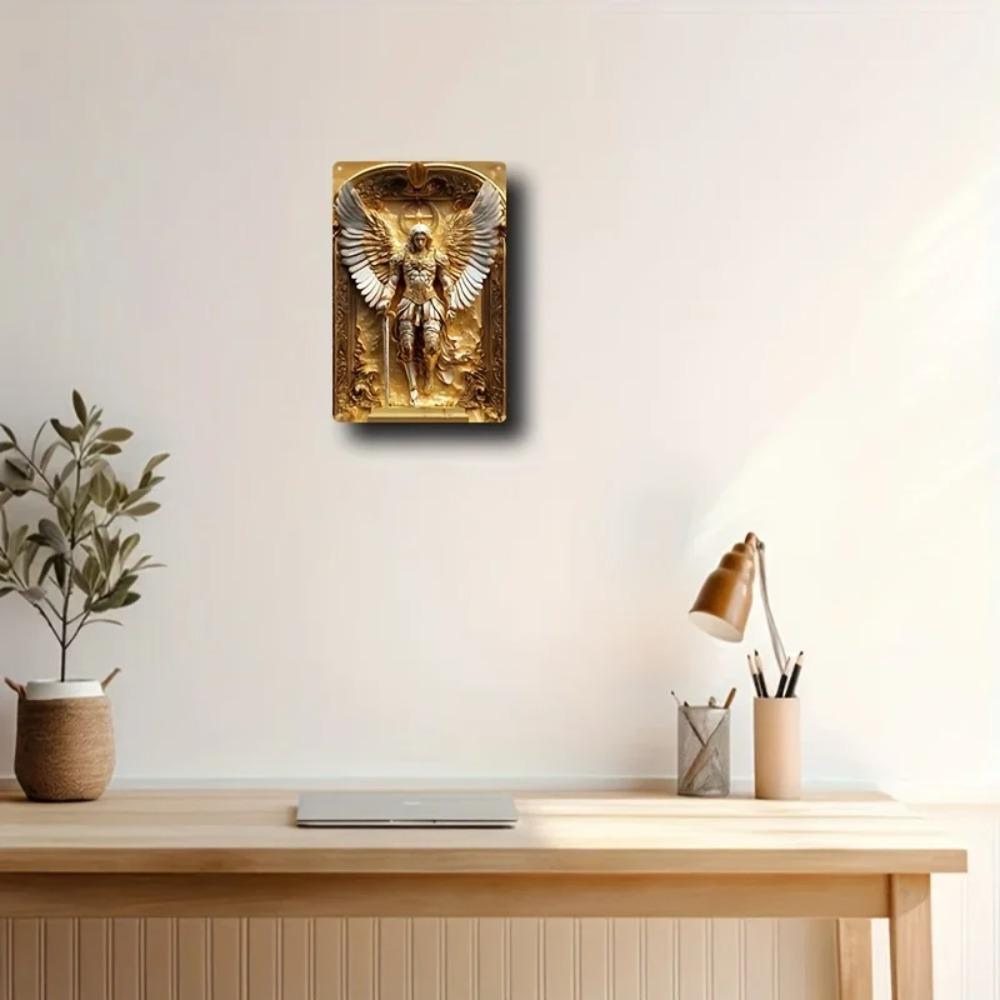 2DGoldenArchangelMichael Golden Archangel Michael Square Aluminum Wall Art - 2D Durable Metal Sign, Versatile Decor for Home/Bar