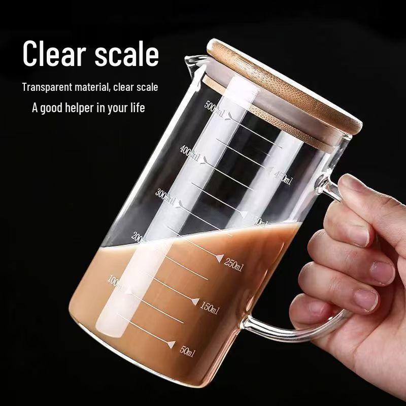 XIHE Heat-Resistant Borosilicate Glass Measuring Cup with Bamboo Lid, 1200ML