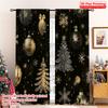 2D Flat Printing 2pcs Merry Christmas Window Curtains Golden Snowball Black Christmas 100% Polyester Without Electricity