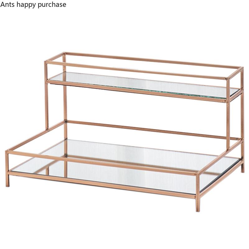 Goldener Doppel-Kuchenständer Glas Spiegel Kuchenform Dessertteller Präsentationsständer Hochzeit Desserttisch Dim Sum Platte Obstschale Schale