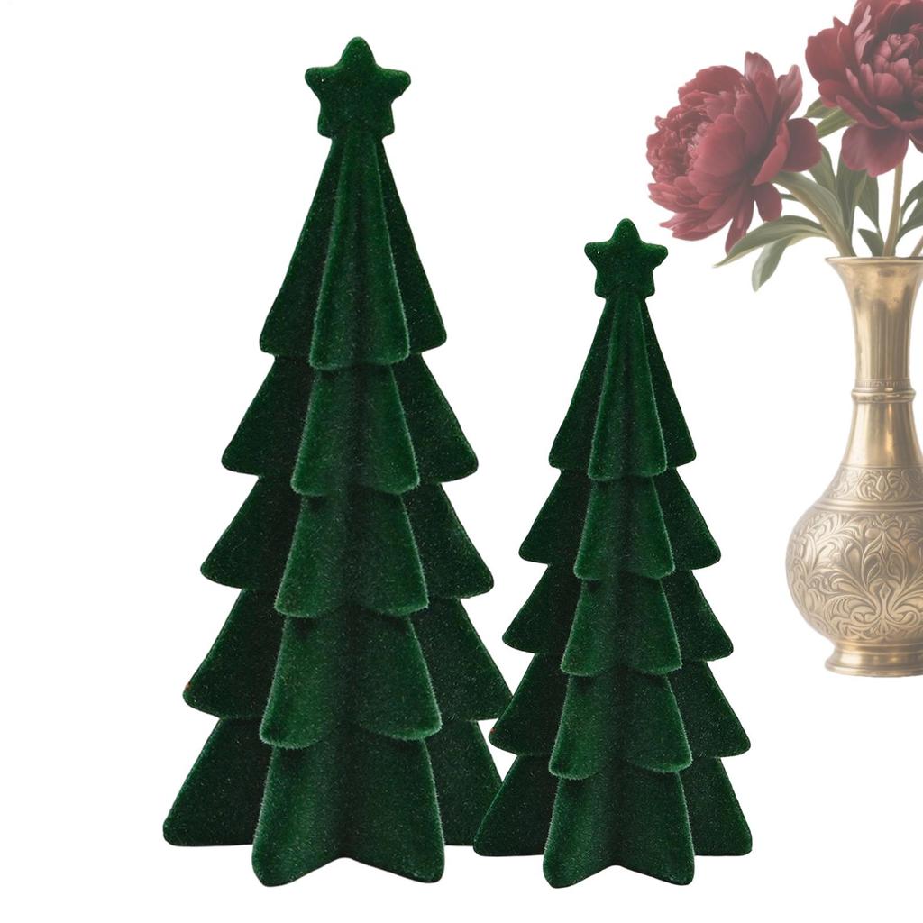 2PCS Christmas Tree Statue Resin Green Seasonal Party Decoration Small Winter Christmas Tree Ornament For Home Office School
