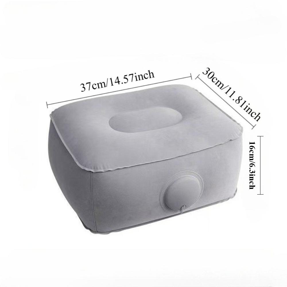 Portable Flocked Inflatable Foot Rest,One‑Push Adjustable Height Foot Stool for Airplane,Train,Office,Relieve Leg Fatigue