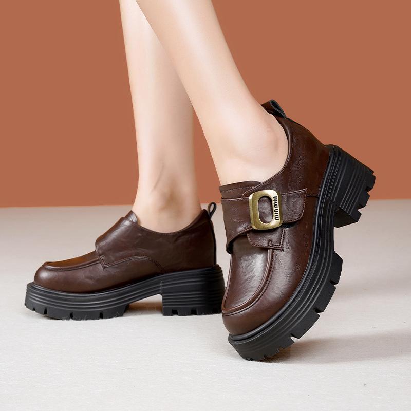 Fashion Muffin Thick-soled Round Head Wind Breathable One-pedal Women's Small Leather Shoes Single Shoes