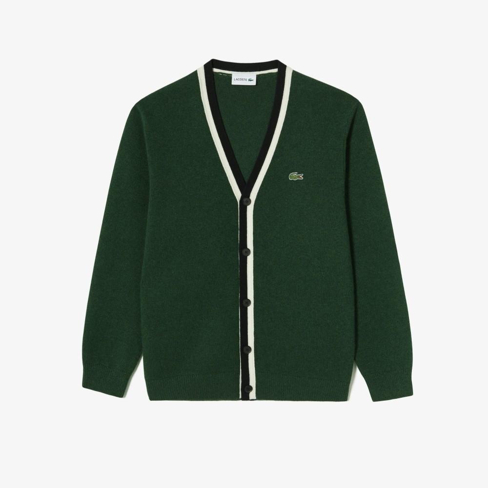 Lacoste Men's V-Neck Worsted Cardigan AH660E-55NYZP
