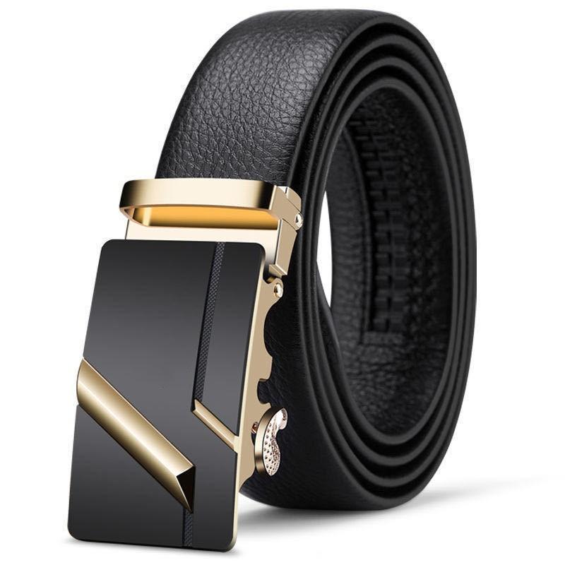 Men's Belt Genuine Leather Business Automatic Buckle Two-layer Cowhide Trendy Young Men's Trousers Belt