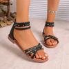 Roman Style Rivets Flat Sandals for Women Fashion Braided Ankle Strap Gladiator Sandals Woman Summer Comfy Non Slip Beach Shoes