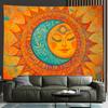 VIKAMA Hollywood Art Tapestry Sun and Moon Faces with Neon Starbursts Living Room Café BohemianStyle Home Decor