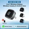 2026 Wireless CarPlay Android Auto Adapter 2in1 Car Play USB Dongle Smart Mini Box Plug and Play Universal for Toyota Honda Ford