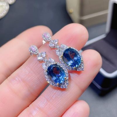 Orecchini con zaffiro naturale al 100% Orecchini in argento sterling genuino 925 Regali squisiti per le donne Gioielli da sposa di lusso