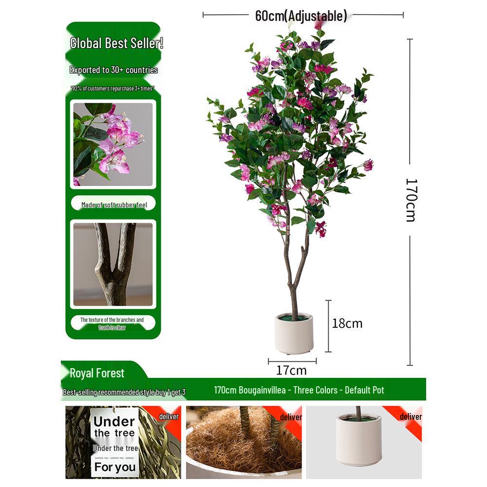 Large Artificial Bougainvillea Tree for Indoor Decoration - Potted Fake Cherry Blossom Plant Ornament