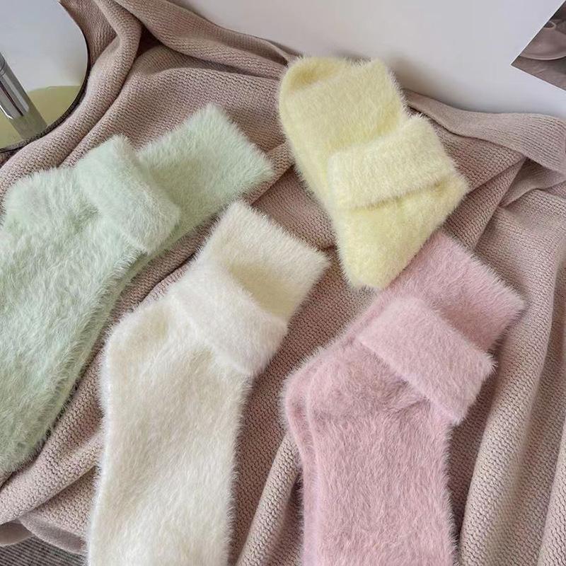Super Soft Socks Mink Fleece For Women Solid Color Winter Warm Thicken Coral Plush Socks Thermal Kawaii Home Sleep Floor Sock