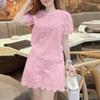 ZANZEA Women Short Sleeve Blouse and Shorts Summer Embroidery Jacquard Two Piece Sets