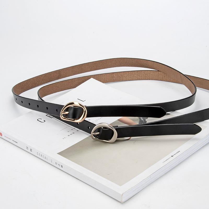 Simple Black Retro Women's Slender Belt, Beautiful and Elegant Pin Buckle Design, Alloy Buckle Head Belt, Women's Style