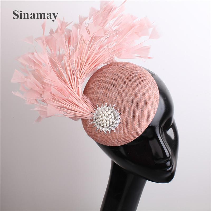 

Retro Exaggerated Champagne Top Hat European And American Style Feather Imitation Pearl Flower Headdress Headband