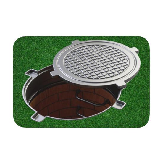 3D Bottomless Manhole Rug Optical Illusion Floor Mat Non-Slip Visual Trap Door Mat for Entrance Playroom Living Room Decoration