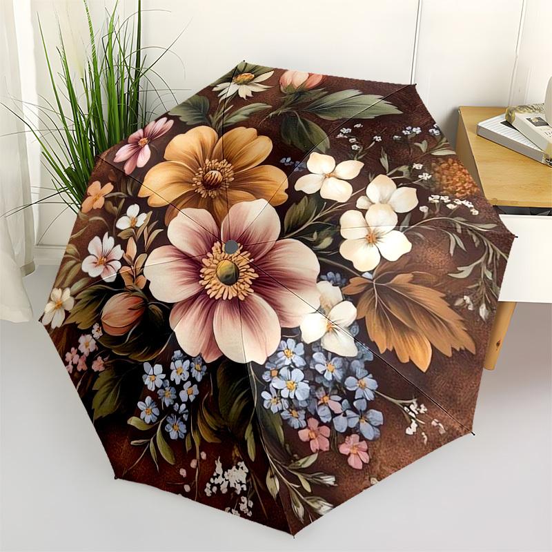 1pc Floral Arrangement Vintage Style Umbrella with Plastic Handle,Suitable for All Seasons Umbrellaptys26036
