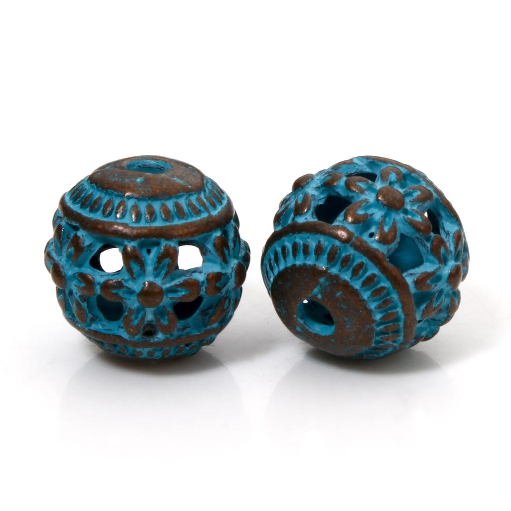 10 Pièces Alliage à Base de Zinc Perles Espacement Patinées Pour Fabrication de Bijoux DIY Charme Motif Rond Sculpté Cuivre Antique Bleu Fermoirs