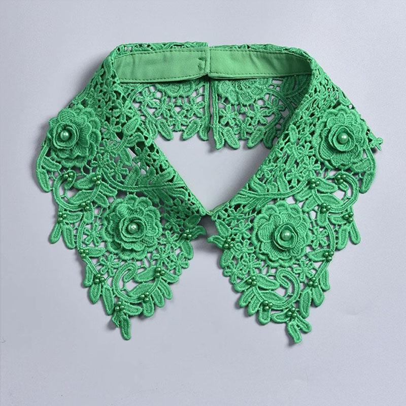 Fashion Beading Fake Collar For Women White Lace Hollow False Detachable Collar Lapel Shirt Tie Necklace Clothes Accessory