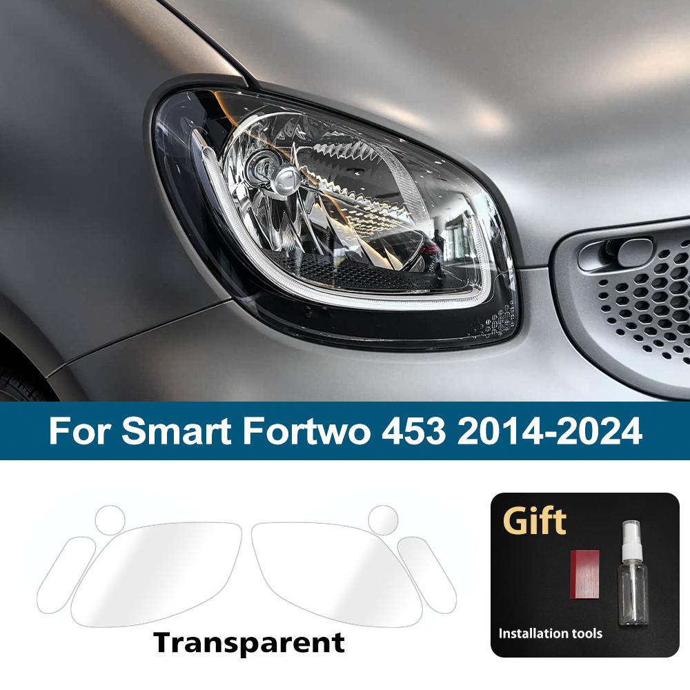 For Smart Fortwo 453 2014-2024 Smoke Black High-Gloss Pre-Cut Headlight Protection Film TPU PPF Anti-Scratch Car Vinyl Wrap Kit