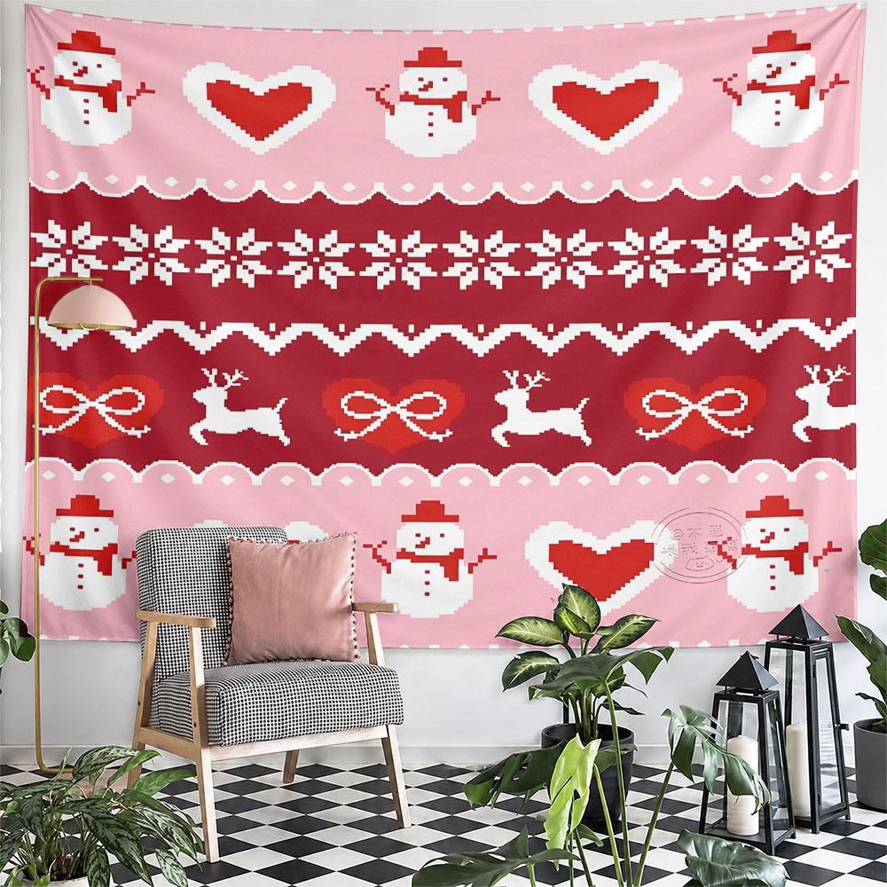 Pixel Christmas Sweater Snowmen Reindeer Tapestry Wall Hanging Retro Holiday Home Decor for Living Room Bedroom Gift