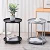 Nordic Creative Wrought Iron Coffee Table - Modern Minimalist Small Round Side Table with Double Layer Tray for Living Room or Balcony