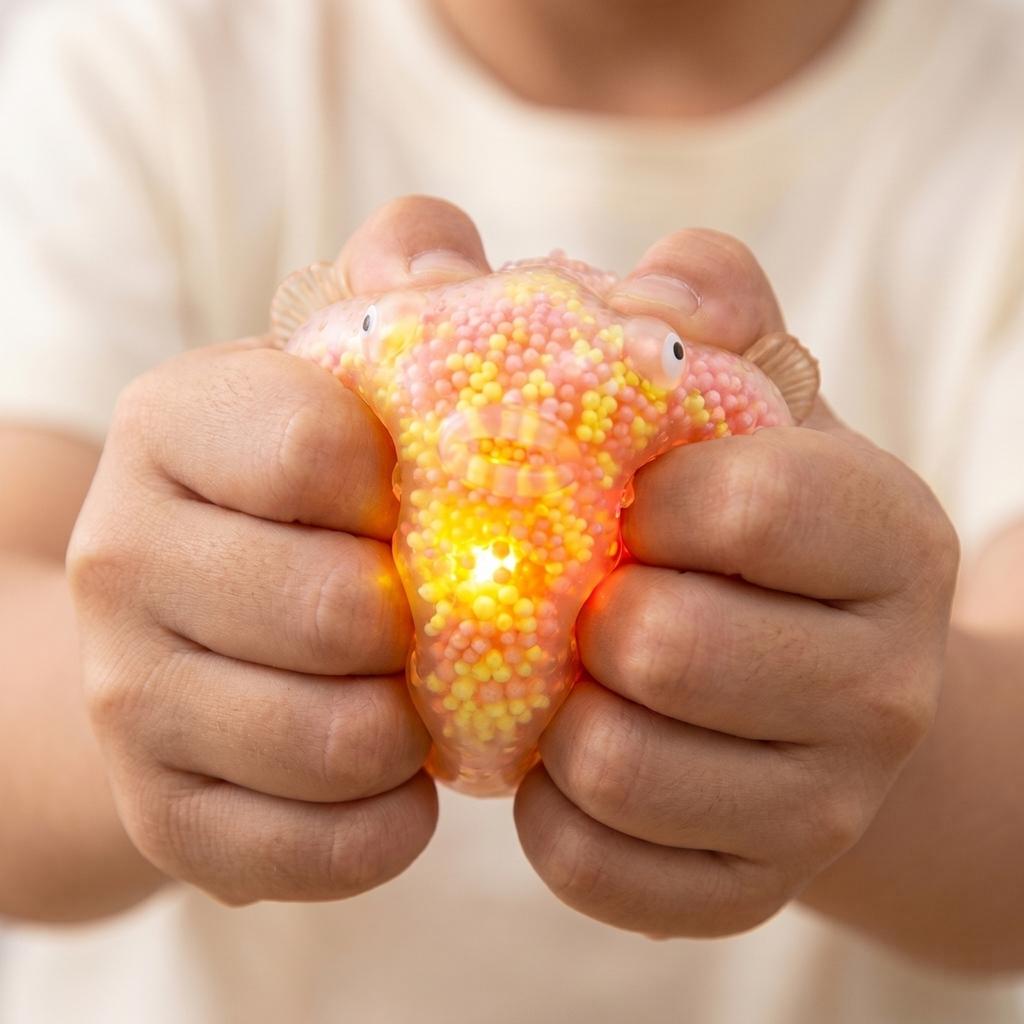 Light Up Foam Stress Toy for Children Cute Animal Shaped Flashing Bead Filled Sensory Ball for Hand Exercise Play