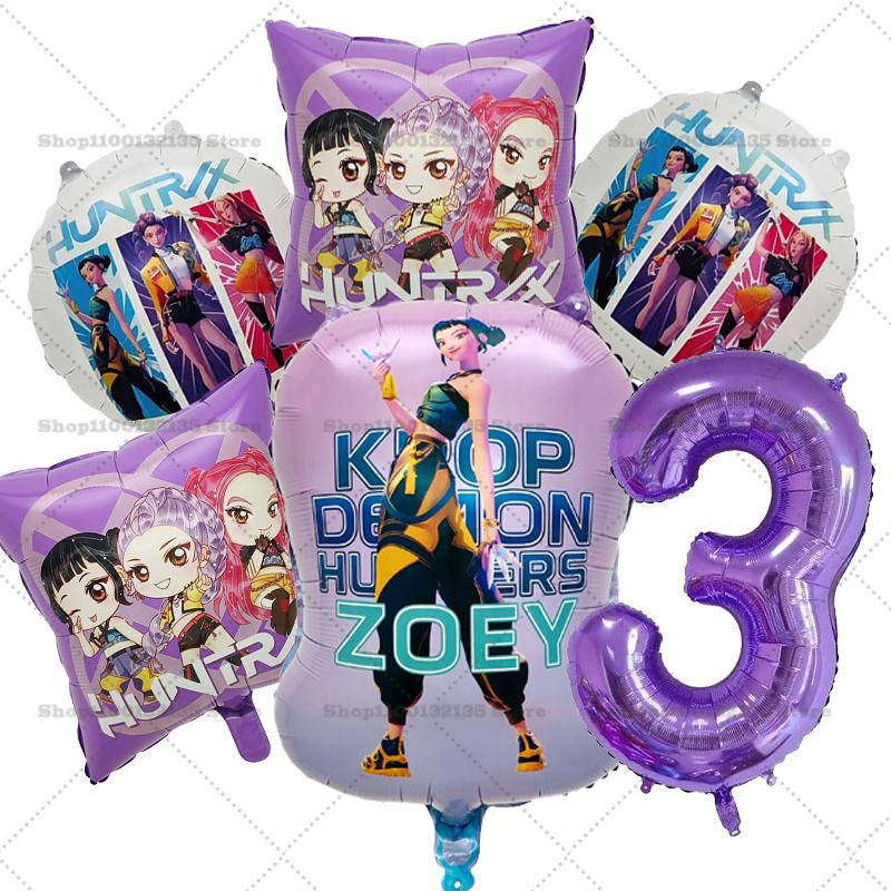 Kpop Demon Hunters Girl Birthday Balloons Decoration RUMI ZOEY MIRA Number Round Balloons Set Party Supplies Baby Shower Gift