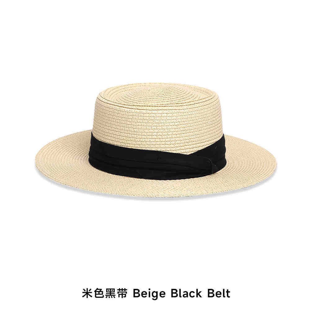 2025 summer sun hat French flat top straw hat women's seaside beach sun protection woven hat