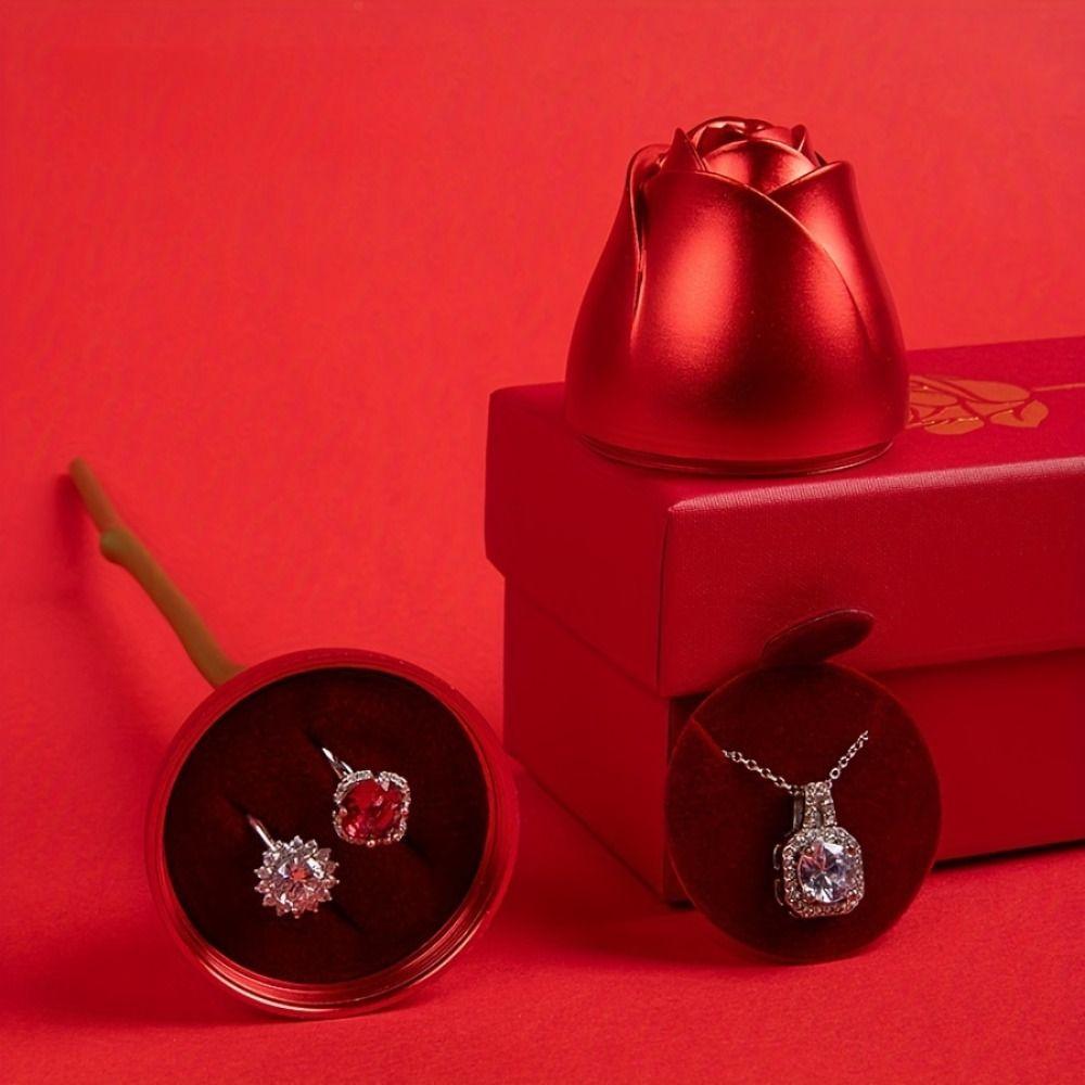 Velvet Jewelry Storage Box Romantic Gift Display Box Simulation Rose Ring Box  Valentine's Day