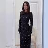 European-American Autumn 2024 Slimming Ruffle A-line Long Sleeve Dress