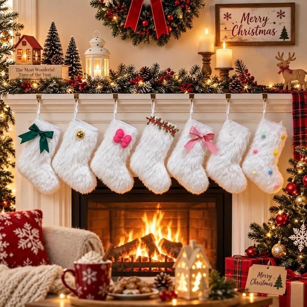 White Furry Christmas Stocking Ornament DIY Christmas Hanging Decoration Holiday Decorations