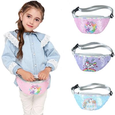 Bolsa de Ombro Infantil Fofa Menina Casual Estampada Lantejoulas Desenho Animado Unicórnio Bolsa de Peito Bolsa de Cintura