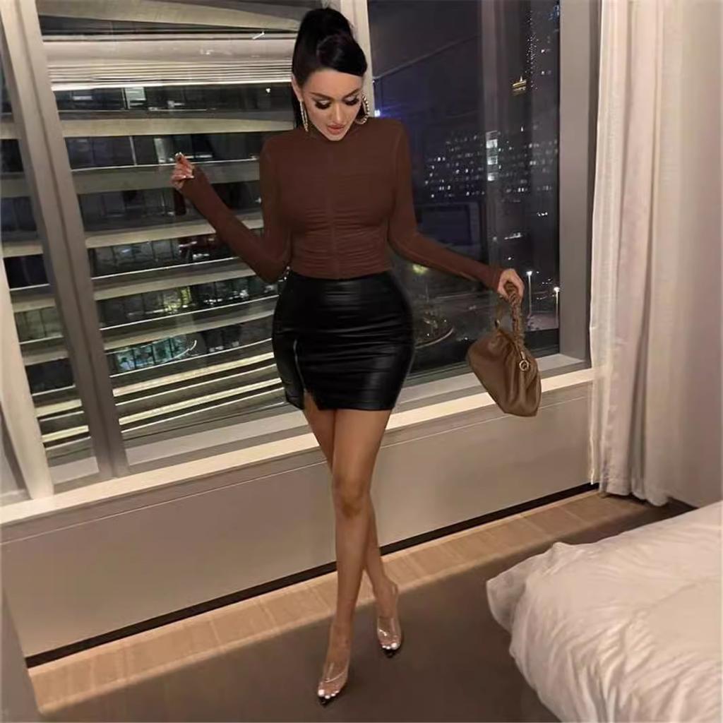 Women's Autumn and Winter Bottoming Slim Hundred Pleated Small High Neck T-shirt