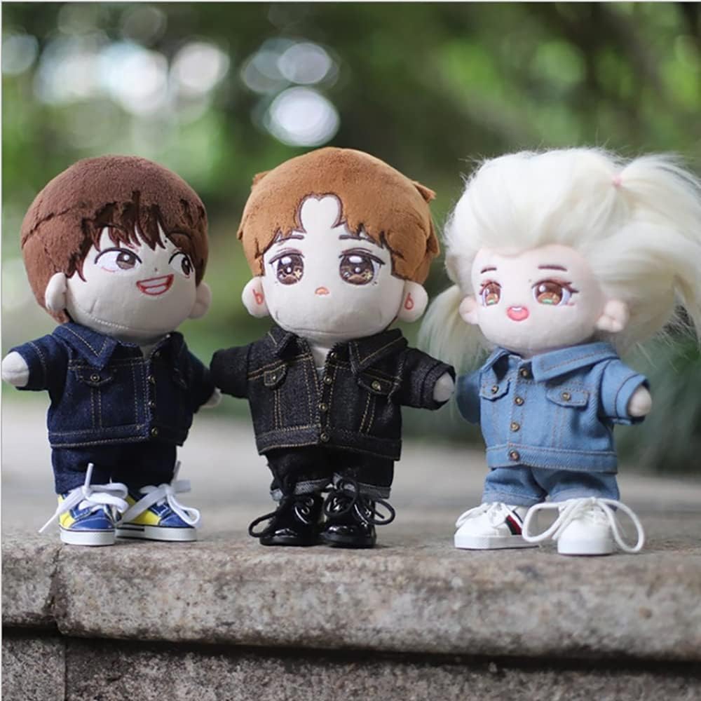 AXLUCE Plush Clothes - 20cm Plush Doll with Denim Jacket, Pants, and T-Shirt (Light Blue)