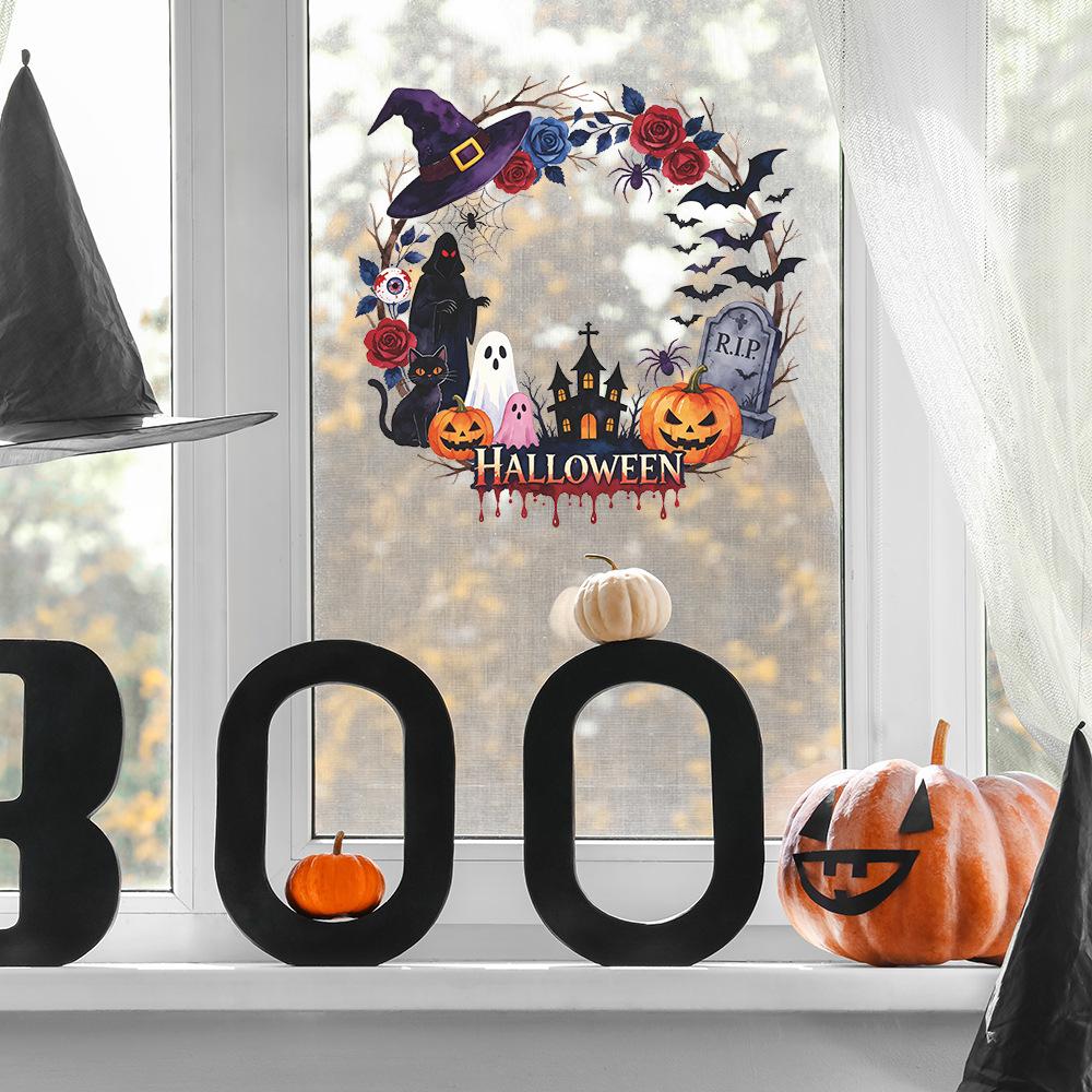 Halloween Tombstone Pumpkin Bat Creative Wreath Kitchen Dining Room Refrigerator Beautification Decoration Stickers