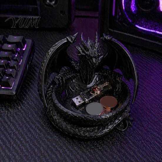 Cooles Tischornament 3D-gedruckter Drache Aufbewahrungsschale für Schmuck Schlüssel, Dekorativer Desktop-Organizer mit Gothic-Schlüsselschale Detaillierte Fantasy-Schuppen