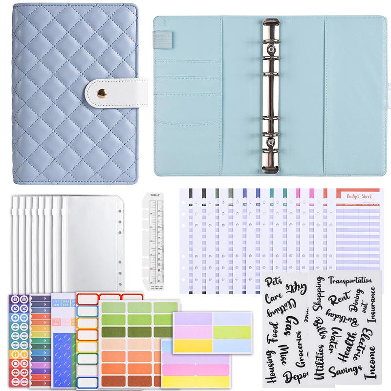 Pastel Grid Softcover Notebook A6 Binder with Zipper Pouch Cash Budget Planner