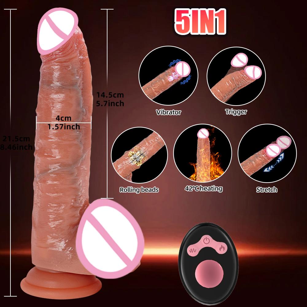 Telescopic Dildo Vibrator Realistic Glans Penis Trigger Sextoy Remote Control Heating Thrusting Dildo Vagina Massage Sex Machine