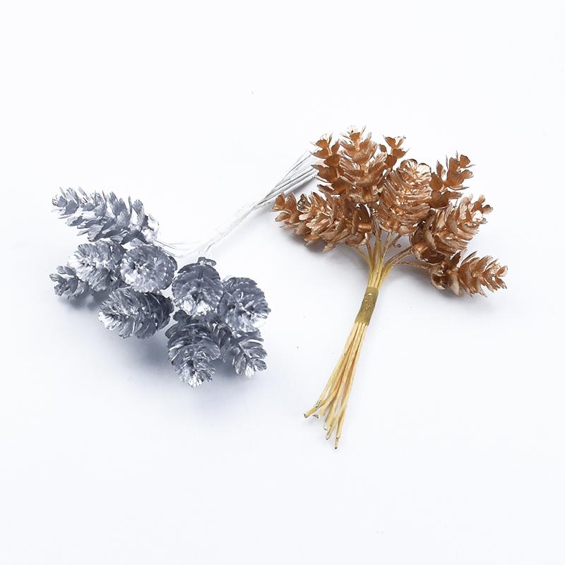 1/4Pcs Gold Silver Christmas Pine Cone Artificial Plants Diy Gifts Candy Box Wedding Decorative Flowers Home Decor Accessories