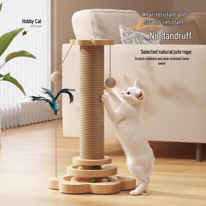 Rascador para gatos de madera maciza y sisal