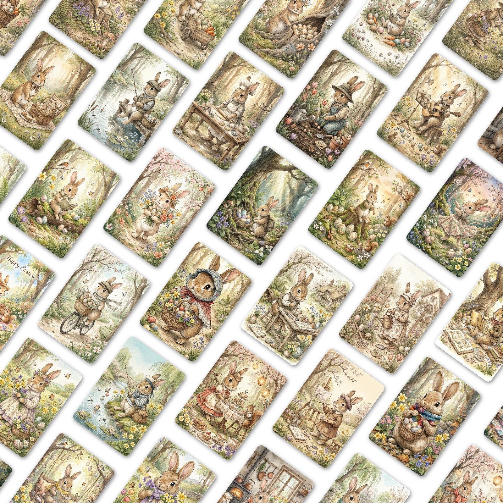 

36 Retro Forest Rabbit Easter Cards, Idyllic Literary Healing Illustration Cards RXHB0506