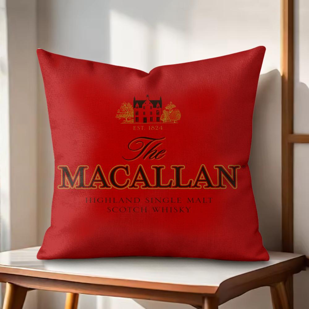 MMacallanNS wWhiskey Logo Kissenbezug Natürlicher Leinen Bio-Stoff Doppelseitiger Druck Sofakissenbezüge Heimdekoration
