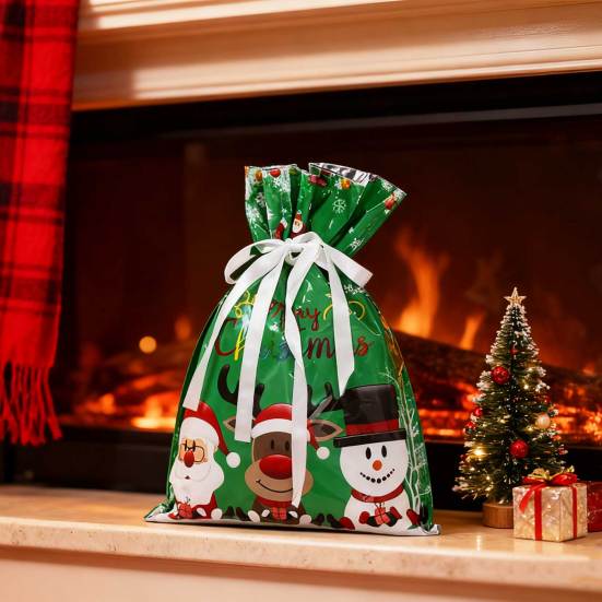 10 Pcs Christmas Drawstring Gift Bags Large Candy Cookie Wrapping Bags for Birthday Holiday Presents Xmas Party Supplies