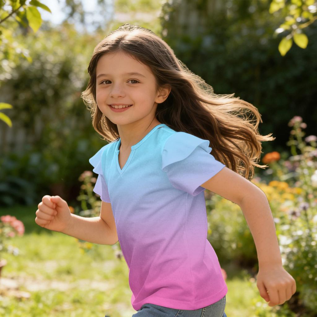 Girls' V-Neck Ruffle Tee - Short Sleeve Summer Blouse