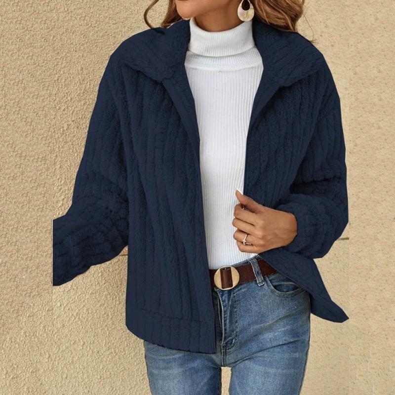 Women's Cozy Casual Fall and Winter Plush Cardigan Lapel Short Jacket