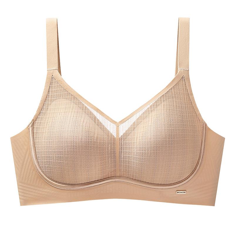 Female Summer Ice Wire Without Steel Ring Soft Adhesive Strip Support Anti Sagging and Auxiliary Latex Breathable Non Mark Underwear